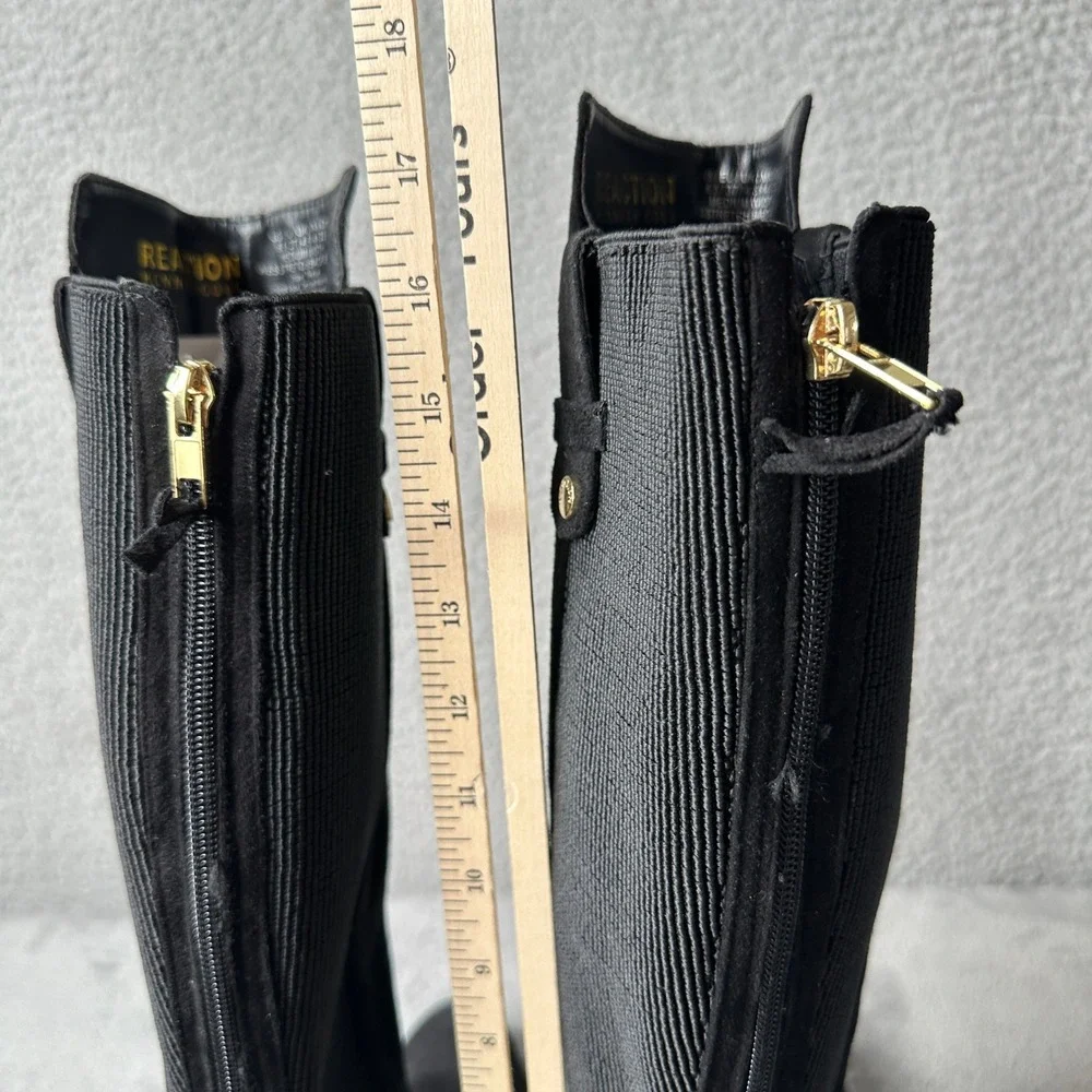 Kenneth Cole Reaction WES Stretch Back‎ Black Knee Boots Womens 6.5M Flat Zip